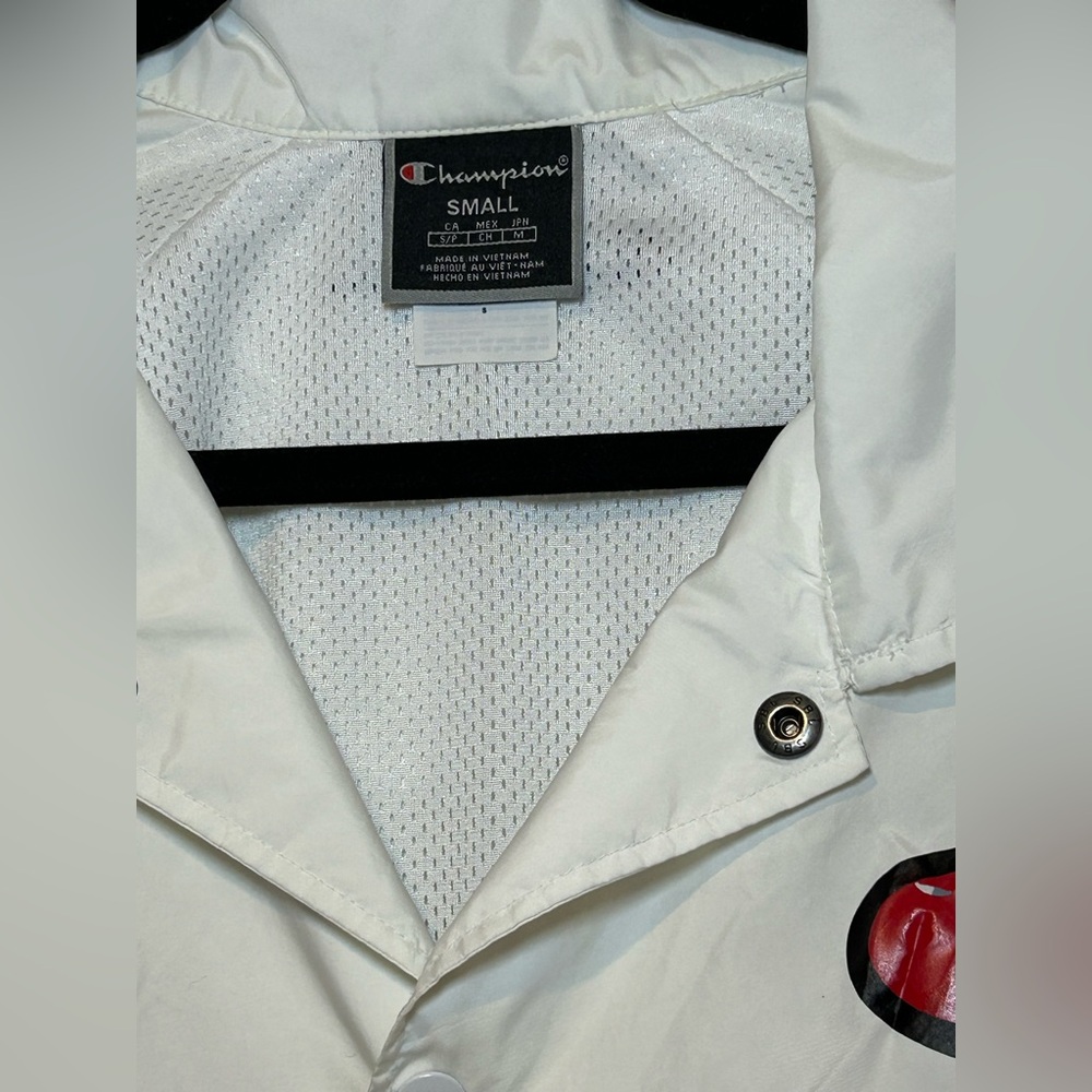 Champion White Windbreaker Jacket Small Women’s Logo Tape Cropped - Picture 4 of 13